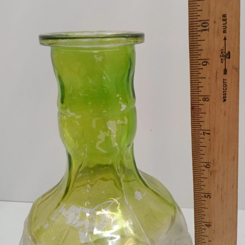 VTG Art Decorative Large Roman Glass Green Vase Diamond Cut Pattern Retro Decor